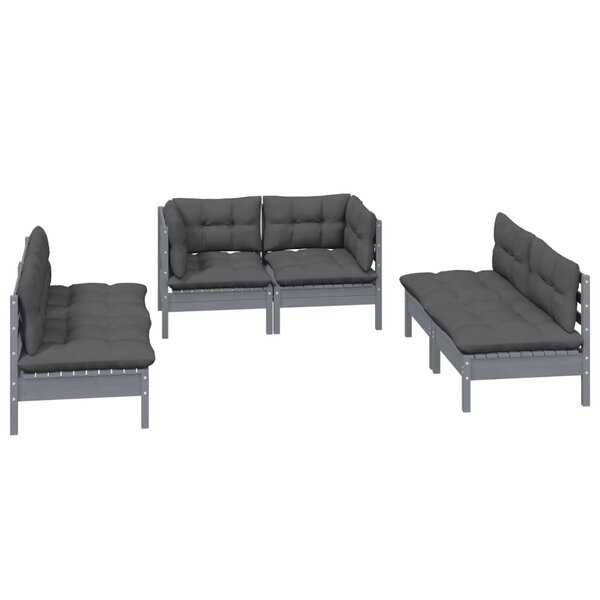 Salon de jardin meuble d'extérieur ensemble de mobilier 6 pièces avec coussins bois de pin massif 02_0016667