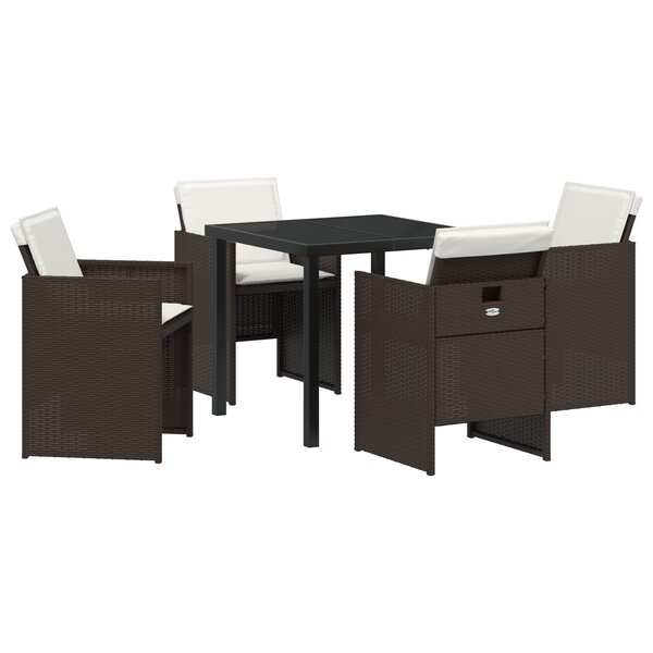 vidaXL Ensemble repas de jardin 5 pièces avec coussins en poly rattan marron