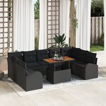 vidaXL Ensemble 10 Pièces Salle à Manger Jardin Coussins Noir Poly Rotin Acacia