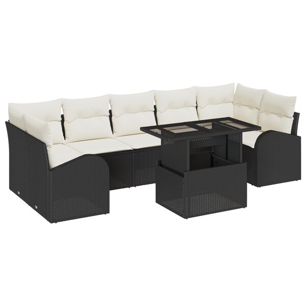 Ensemble de Canapés de Jardin 8 pièces avec Coussins Noir Rotin Poly
