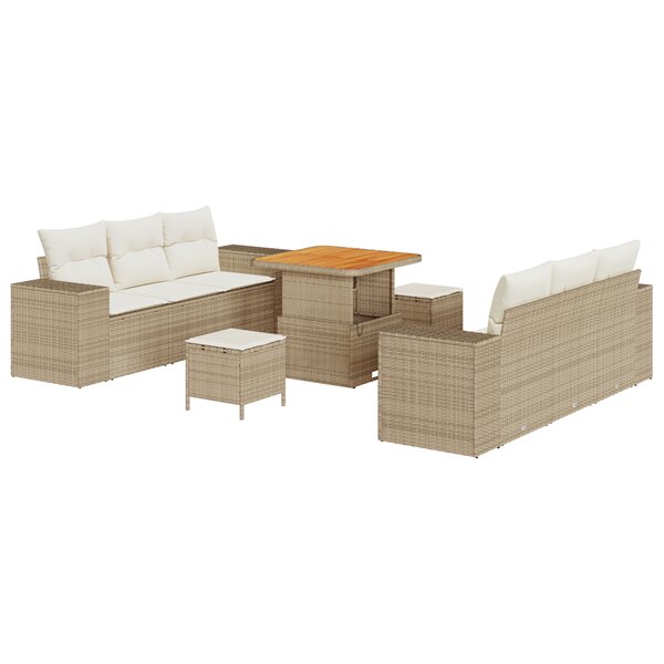 Ensemble de Canapé de Jardin 9 pièces avec coussins beige en rotin poly