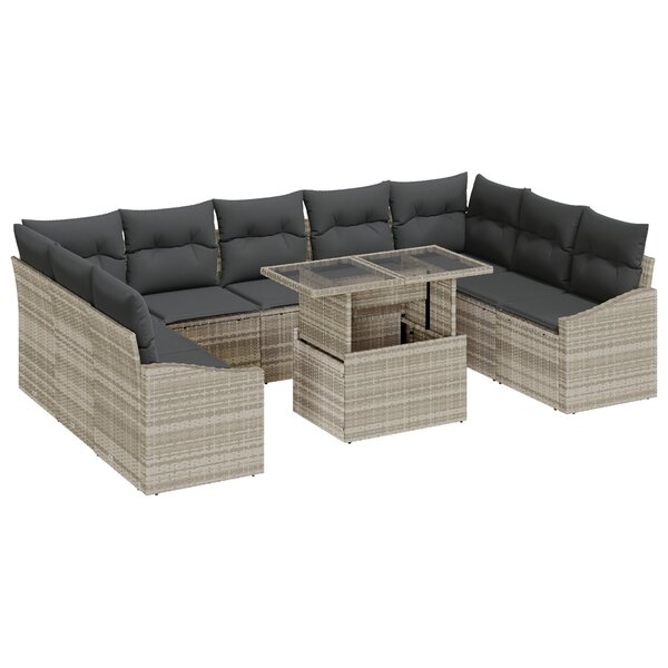 vidaXL Ensemble de canapé de jardin 10 pièces avec coussins gris clair en poly rattan