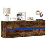 vidaXL Meuble TV mural avec lumières LED chêne fumé 130x31x45 cm