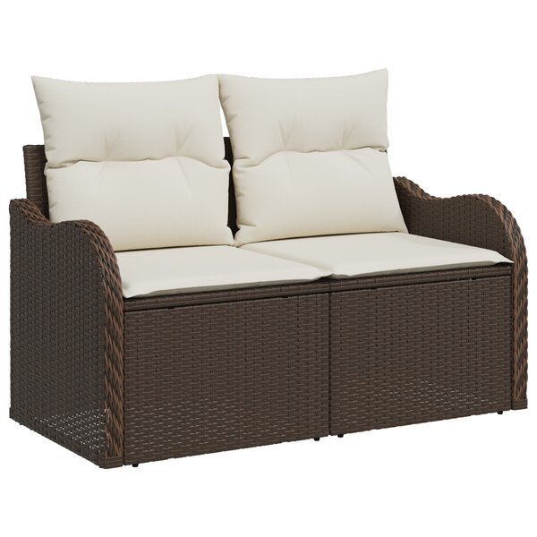 Ensemble de Canapé de Jardin 6 Pièces avec Coussins Marron Poly Rattan