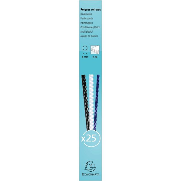 Boite 25 Reliures Spirales Plastique 6mm - Noir - Exacompta