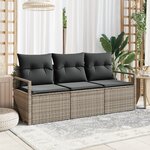 vidaXL Ensemble de Canapé de Jardin 3 Pièces avec Coussins en Rattan Poly Gris