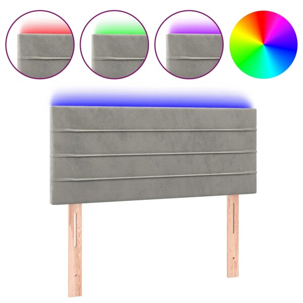 vidaXL Tête de lit à LED Gris clair 100x5x78/88 cm Velours