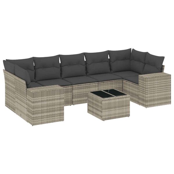 vidaXL Salon de jardin 8 Pièces avec coussins gris clair résine tressée