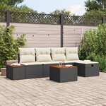 Ensemble de Canapé de Jardin 6 Pièces avec Coussins en Rotin Noir