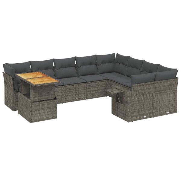 vidaXL Salon de jardin avec coussins 10 Pièces gris résine tressée