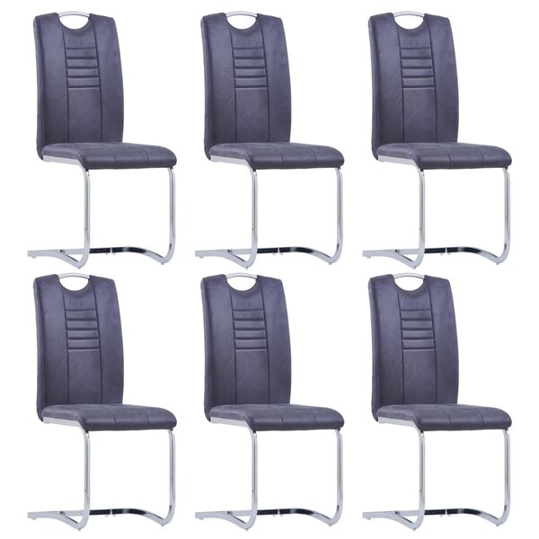 vidaXL Chaises à manger cantilever lot de 6 gris similicuir daim