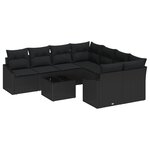 vidaXL Ensemble de salle à manger de jardin 9 pièces avec coussins en poly rotin noir