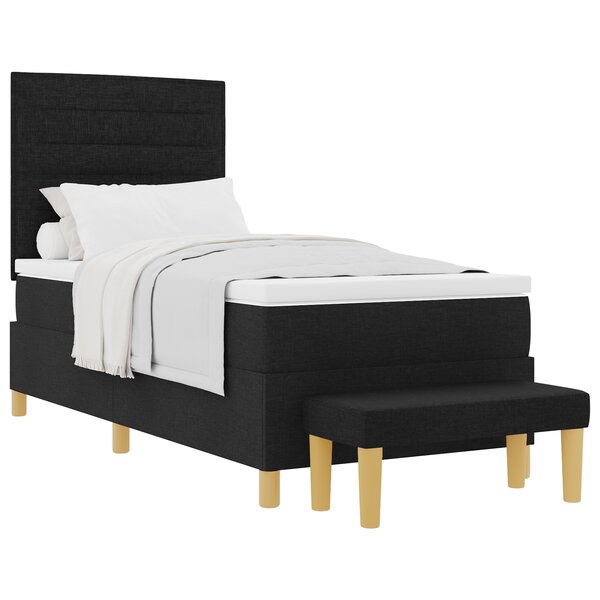 vidaXL Lit à Ressorts avec Matelas & Banc Noir 100x200 cm Tissu