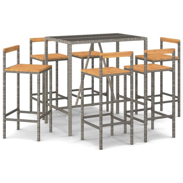 vidaXL Ensemble de bar jardin 7 Pièces gris poly rotin/bois massif acacia
