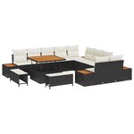 Ensemble de canapé de jardin 13 pièces avec coussins noir en poly rotin