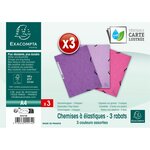 Lot De 3 Chemises À Élastiques 3 Rabats Carte Lustrée 400g/m2 - A4 - Candy - X 17 - Exacompta