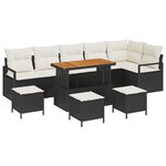 vidaXL Ensemble de Canapés de Jardin 10 Pièces avec Coussins Noir Poly Rattan Acacia