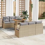 Ensemble de canapés de jardin vidaXL 7 pièces avec coussins en poly rattan beige