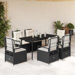 vidaXL Ensemble à manger de jardin coussins 7Pièces Noir Résine tressée