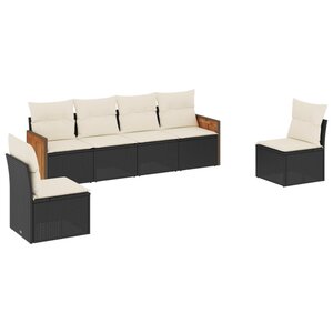 vidaXL Salon de jardin 6 Pièces avec coussins noir résine tressée