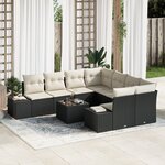 vidaXL Ensemble de canapé de jardin de 9 pièces avec coussins en rotin noir