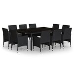 vidaXL Ensemble à dîner de jardin 11 Pièces Résine tressée Noir