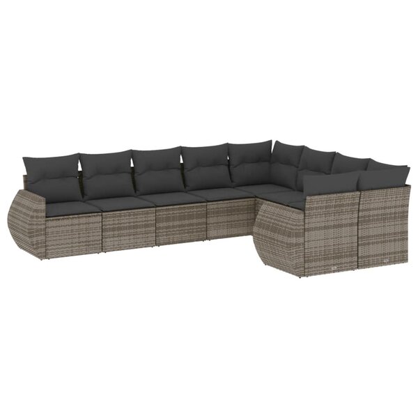 vidaXL Salon de jardin 9 Pièces avec coussins gris résine tressée