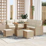 Ensemble de canapé de jardin 8 pièces avec coussins Beige Poly Rotin Acacia