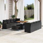 Ensemble de canapé de jardin 11 pièces avec coussins - Poly Rotin Acacia Noir