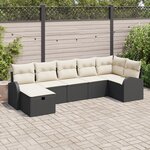 Ensemble Canapé de Jardin 7 Pièces avec Coussins Noir Rattan Polyéthylène