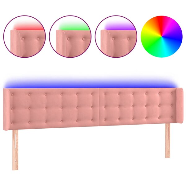 vidaXL Tête de lit à LED Rose 183x16x78/88 cm Velours