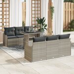Ensemble de canapé de jardin 7 pièces avec coussins gris clair en poly rotin