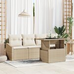 vidaXL Set de canapé de jardin 5 pièces avec coussins en rotin poly beige