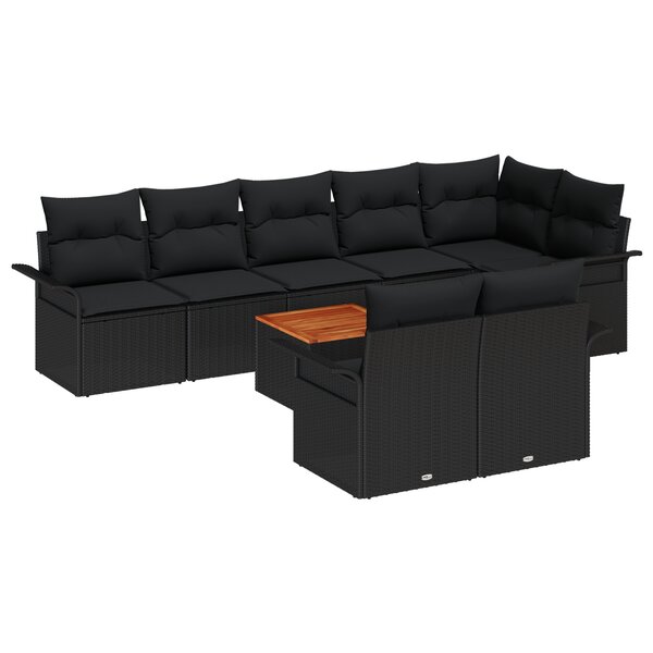 vidaXL Ensemble de canapés de jardin de 9 pièces avec coussins noir poly rotin
