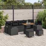Ensemble de Canapé de Jardin de 10 Pièces avec Coussins Noir Rattan Poly Acacia
