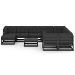 Salon de jardin meuble d'extérieur ensemble de mobilier 11 pièces avec coussins noir bois de pin massif 02_0015387