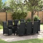 vidaXL Ensemble de salle à manger de jardin 9 pièces avec coussins noirs en poly rattan