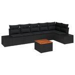vidaXL Set de canapé de jardin 7 pièces avec coussins noir rotin synthétique acacia
