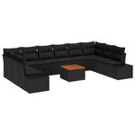 vidaXL Ensemble de Canapé de Jardin de 11 Pièces avec Coussins Noir Rattan Acacia