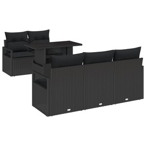 Ensemble de Canapés de Jardin de 6 Pièces avec Coussins en Noir Rattan Poly