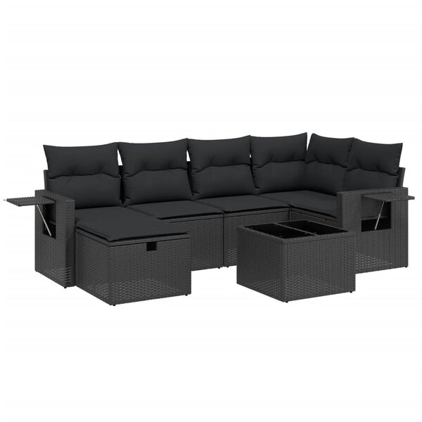 vidaXL Salon de jardin 7 Pièces avec coussins noir résine tressée