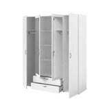 Armoire à décor blanc 4 portes battantes + 2 miroirs + 2 tiroirs 160 x 51 x Hauteur 185 cm