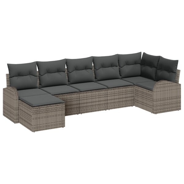 vidaXL Ensemble de canapé de jardin 7 pièces avec coussins gris en rotin synthétique