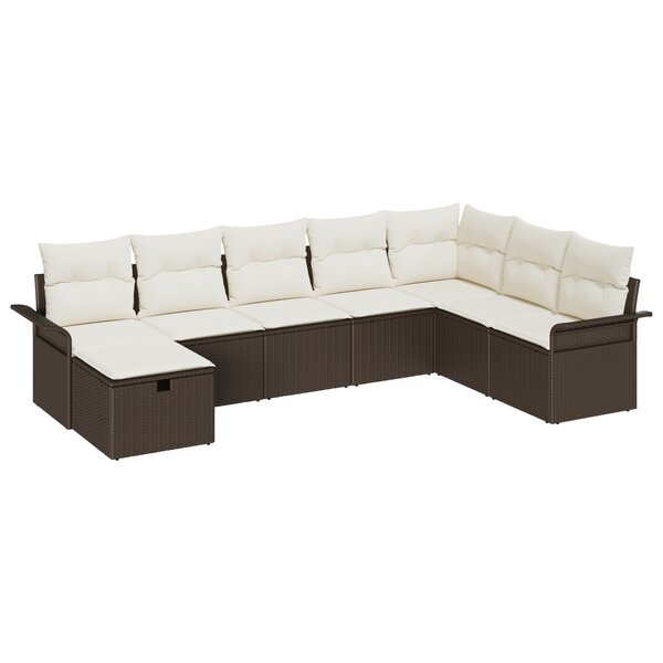 Ensemble de Canapé de Jardin 8 Pièces avec Coussins Marron Rotin Poly vidaXL