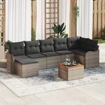 Ensemble de canapé de jardin 8 pièces avec coussins gris en poly rotin et acacia