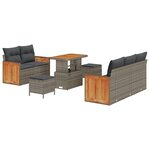 vidaXL Ensemble de Sofa de Jardin 8 Pièces avec Coussins Gris Poly Rattan Acacia