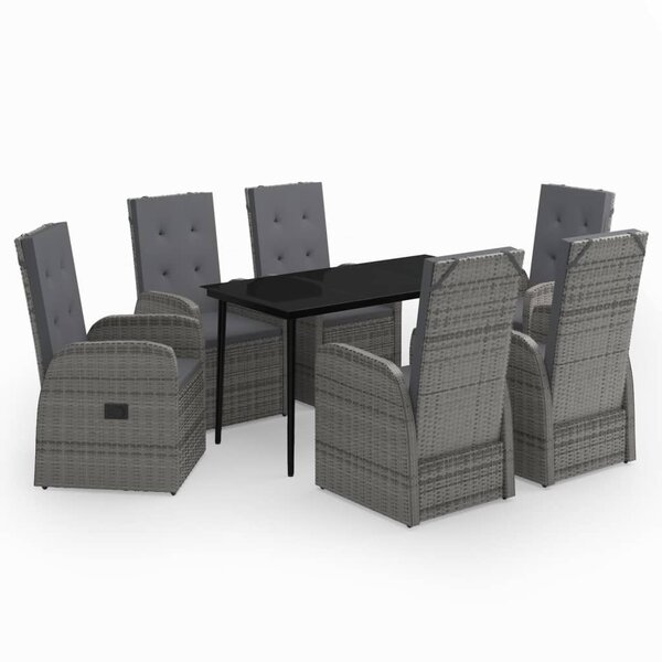 vidaXL Ensemble de salle à manger de jardin avec coussins 7 Pièces Gris