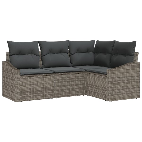 vidaXL Canapé de jardin 4 pièces avec coussins gris poly rattan