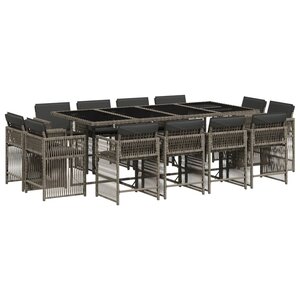 vidaXL Ensemble à manger de jardin coussins 13 Pièces gris résine tressée