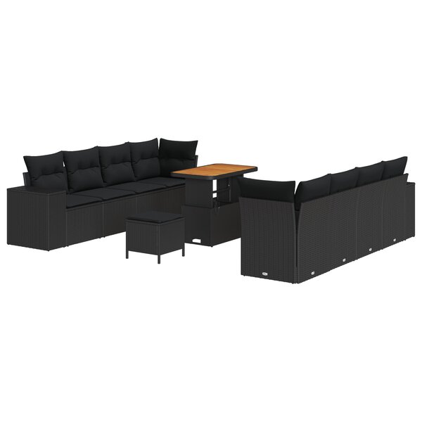 vidaXL Ensemble de Sofa de Jardin 11 Pièces avec Coussins Noir Poly Rattan Acacia